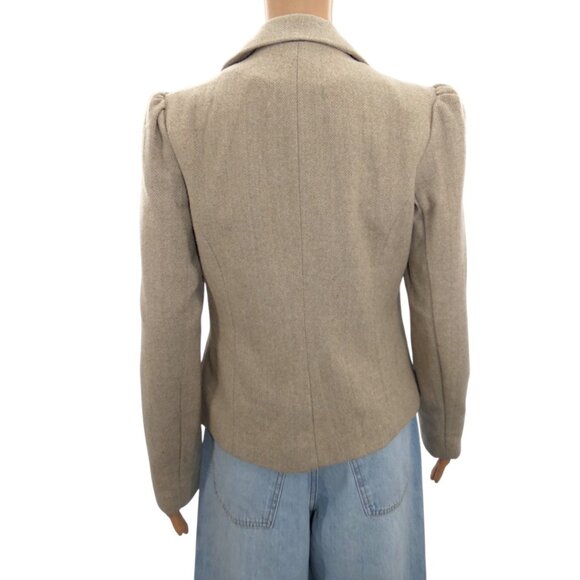 Vintage Y2K Old Navy Wool Tweed Blazer M Beige Embellished Collar Academia Prep - Picture 4 of 13